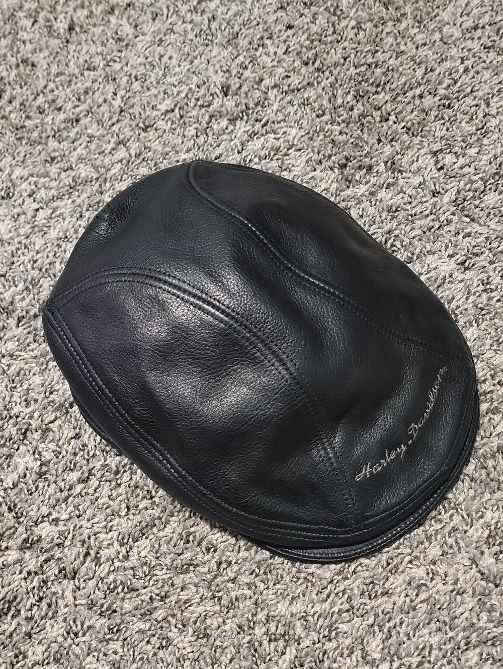Harley-Davidson Black Leather Newsboy/Driver Cap Size L/XL